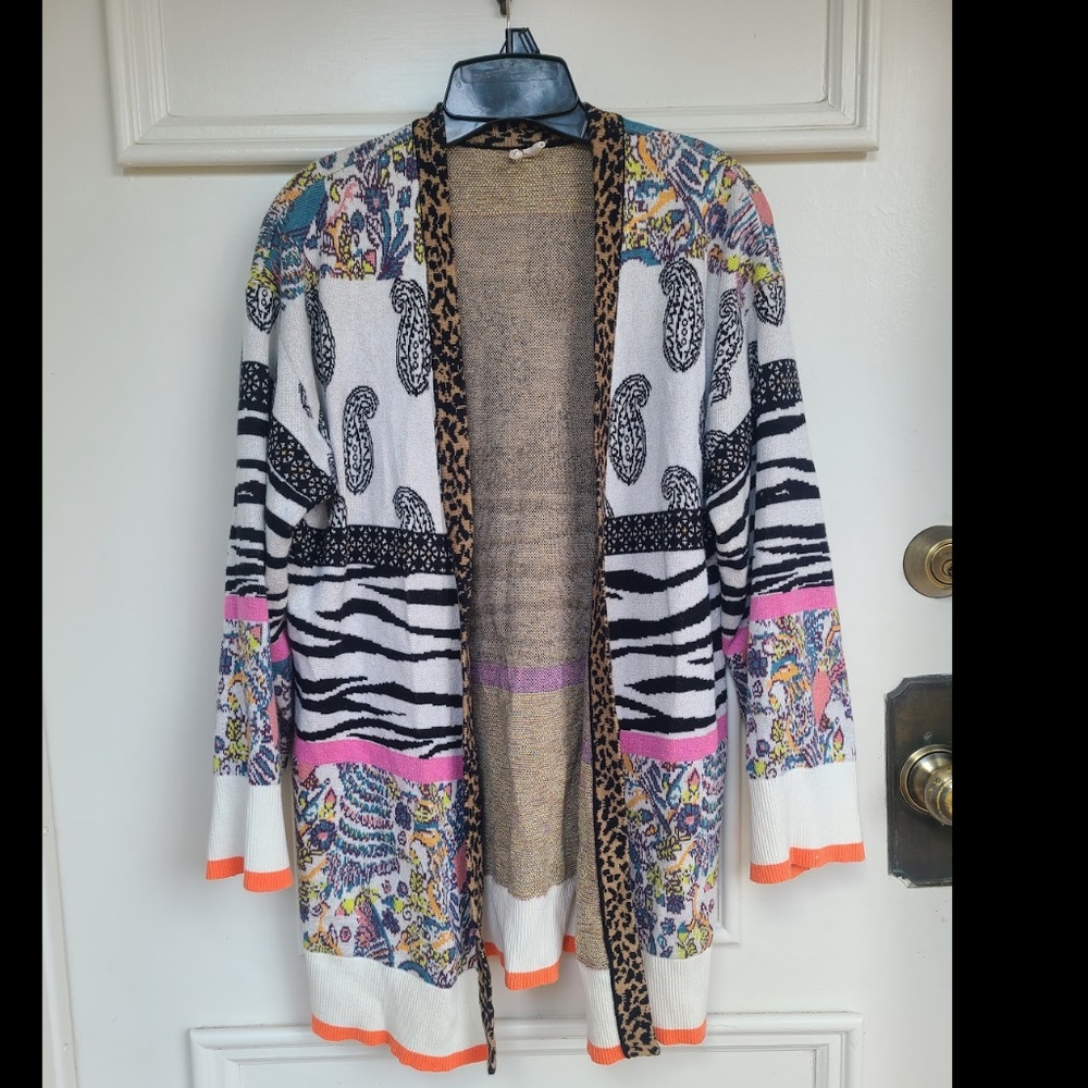 Anthropologie Bricoloage Zebra/Cheetah Open Front Sweater Women's S